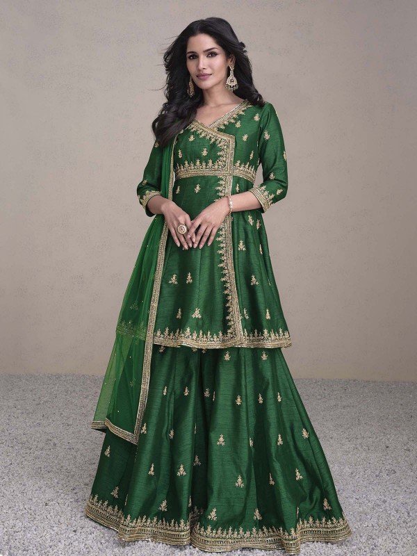 Forest Green Real Premium Silk Sharara Suit